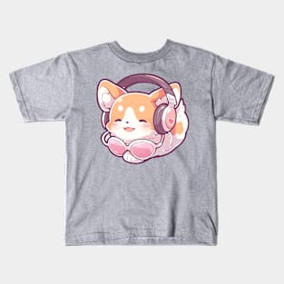 Cute Kawaii Corgi wearing Headphones Kids T-Shirt